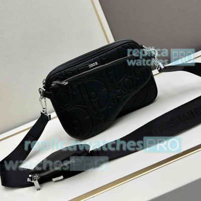 Replica Di0r Saddle Triple Pouch Black Grained Bag